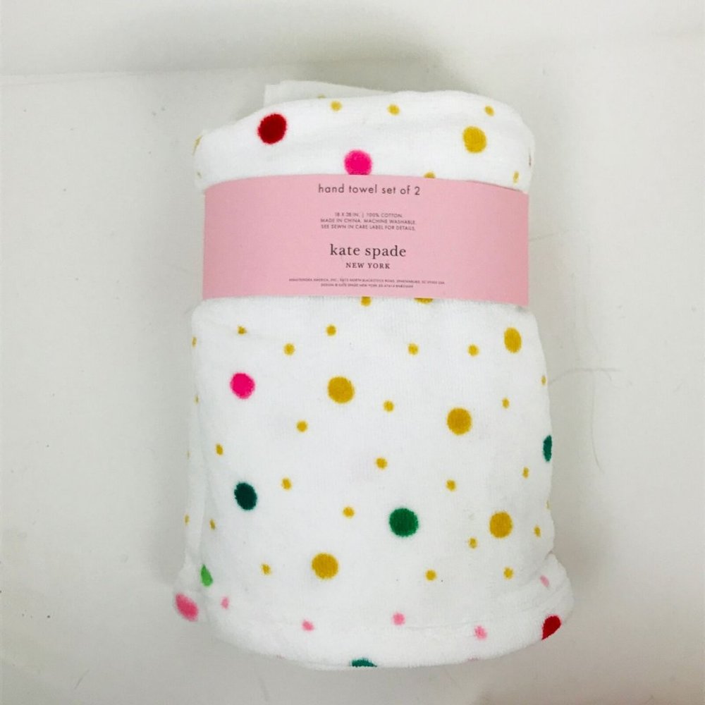 NWT Kate Spade NY Set of 2 Christmas Bright & Jolly Dots Hand Towels Holiday